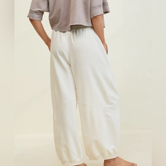 Aerie Baggy Barrel Leg Fleece Pant Cropped Cotton light Beige Off white size XS - Picture 3 of 5